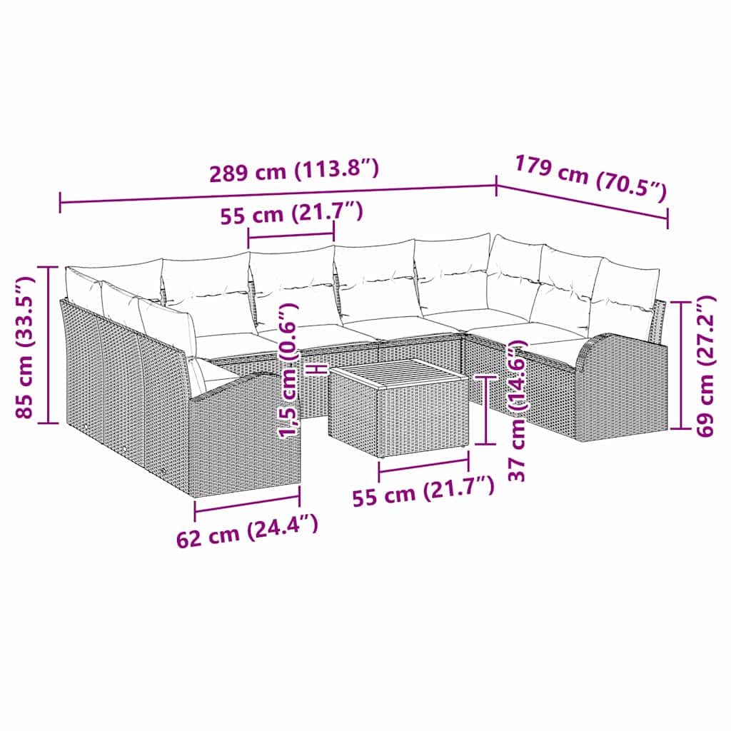 Conjunto de Sofá de Jardim 10 pcs Bege Rattan Sintético