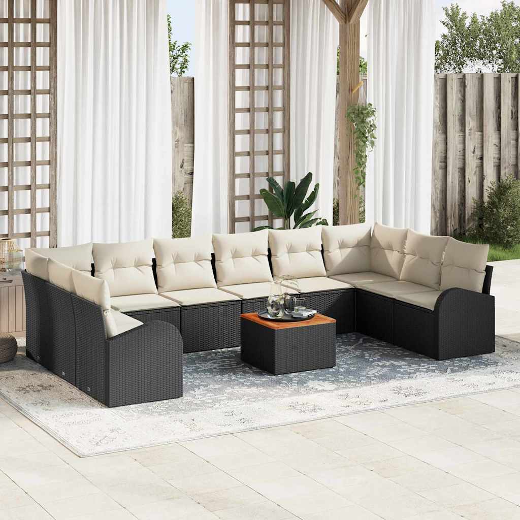 Conjunto de Sofá de Jardim 11 pcs Preto Rattan Sintético