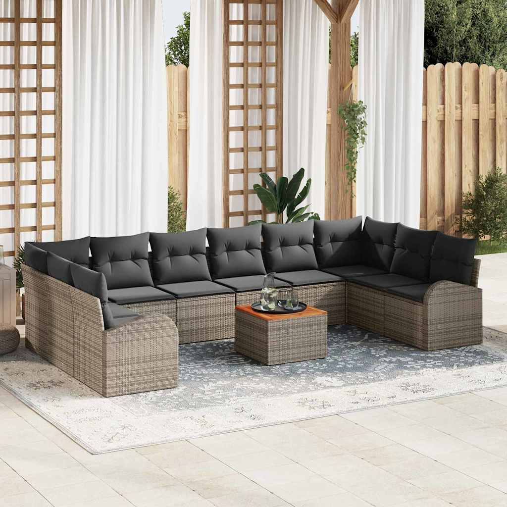 Conjunto de Sofá de Jardim 11 pcs Cinzeto Rattan Sintético