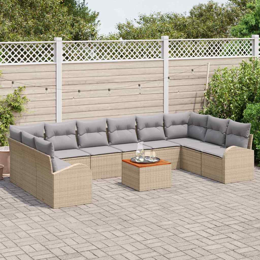 Conjunto de Sofá de Jardim 11 pcs Bege Rattan Sintético