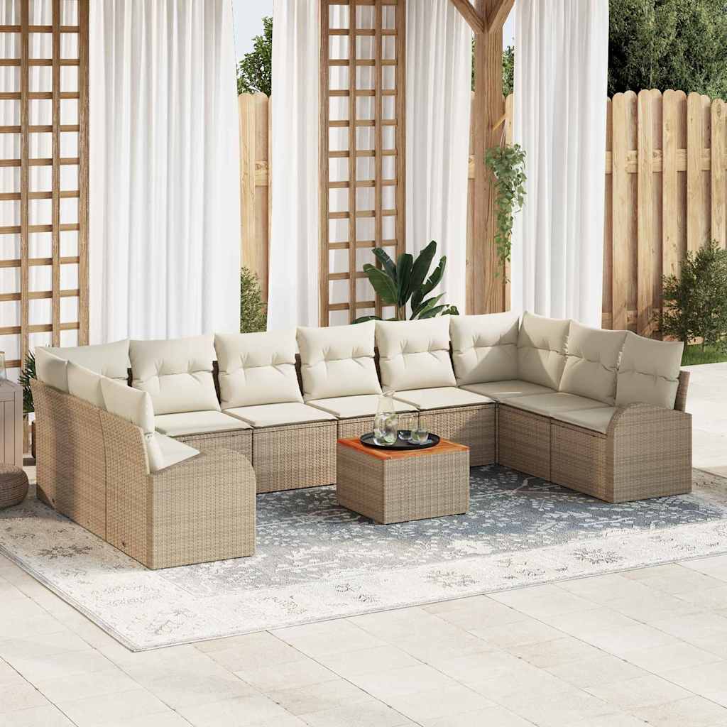 Conjunto de Sofá de Jardim 11 pcs Bege Rattan Sintético