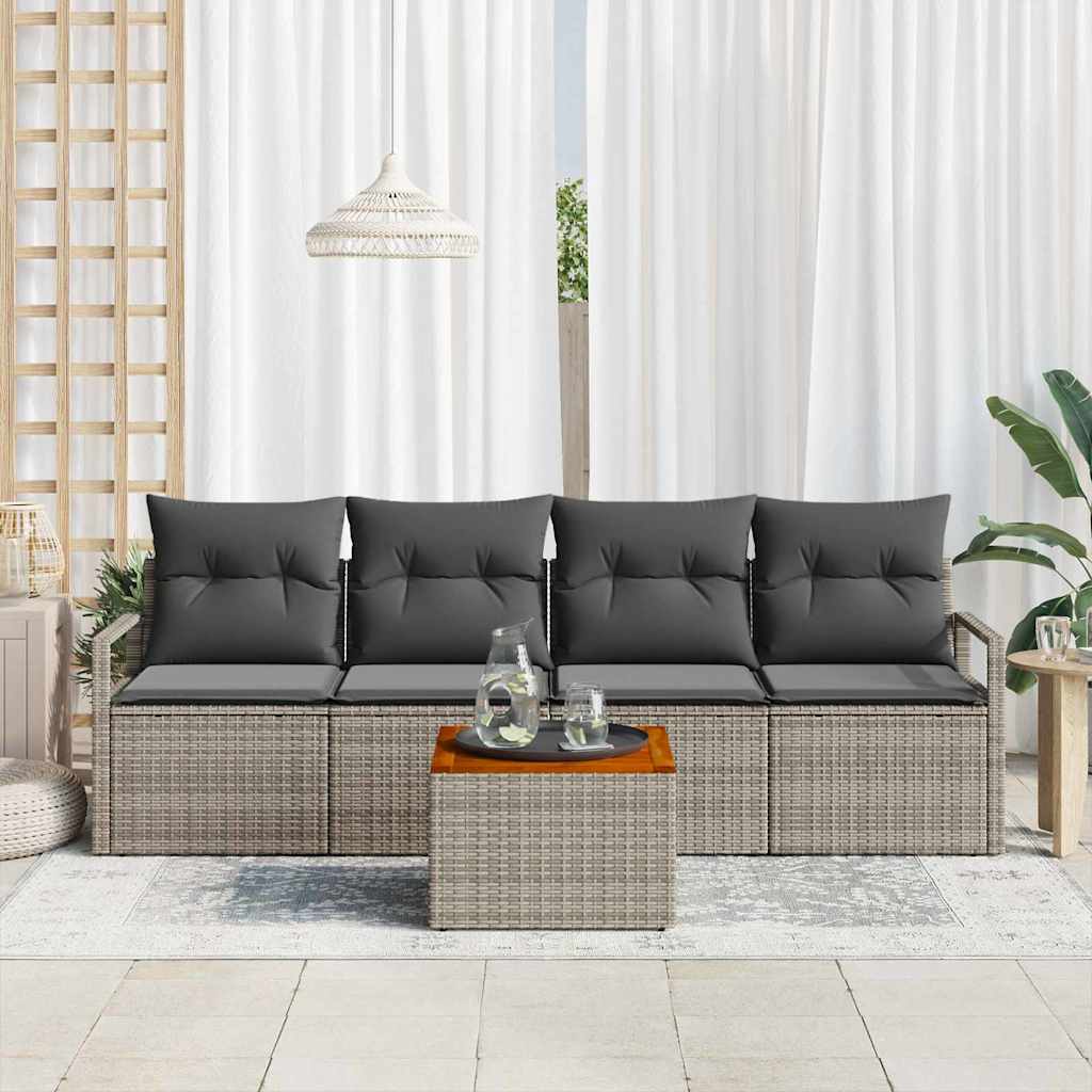 Conjunto de Sofá de Jardim 5 pcs Cinzeto Rattan Sintético