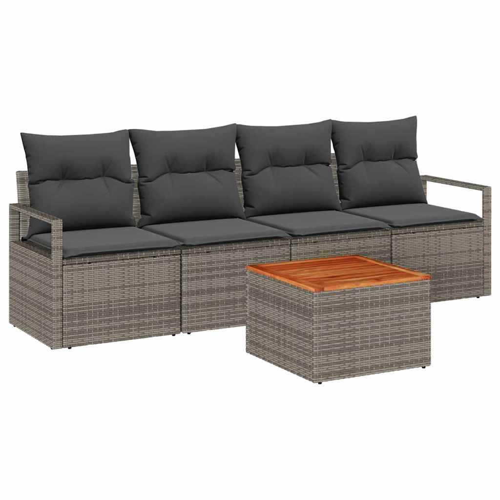 Conjunto de Sofá de Jardim 5 pcs Cinzeto Rattan Sintético