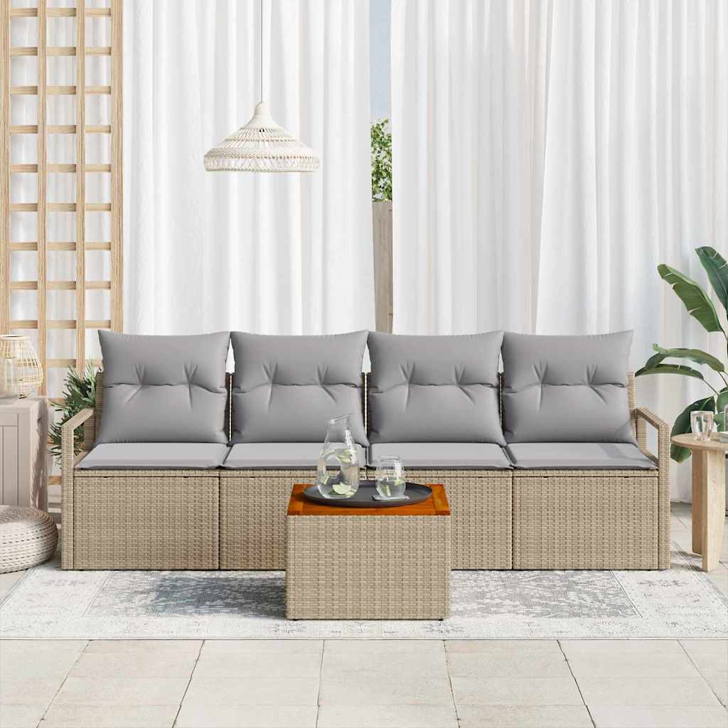 Conjunto de Sofá de Jardim 5 pcs Bege Rattan Sintético