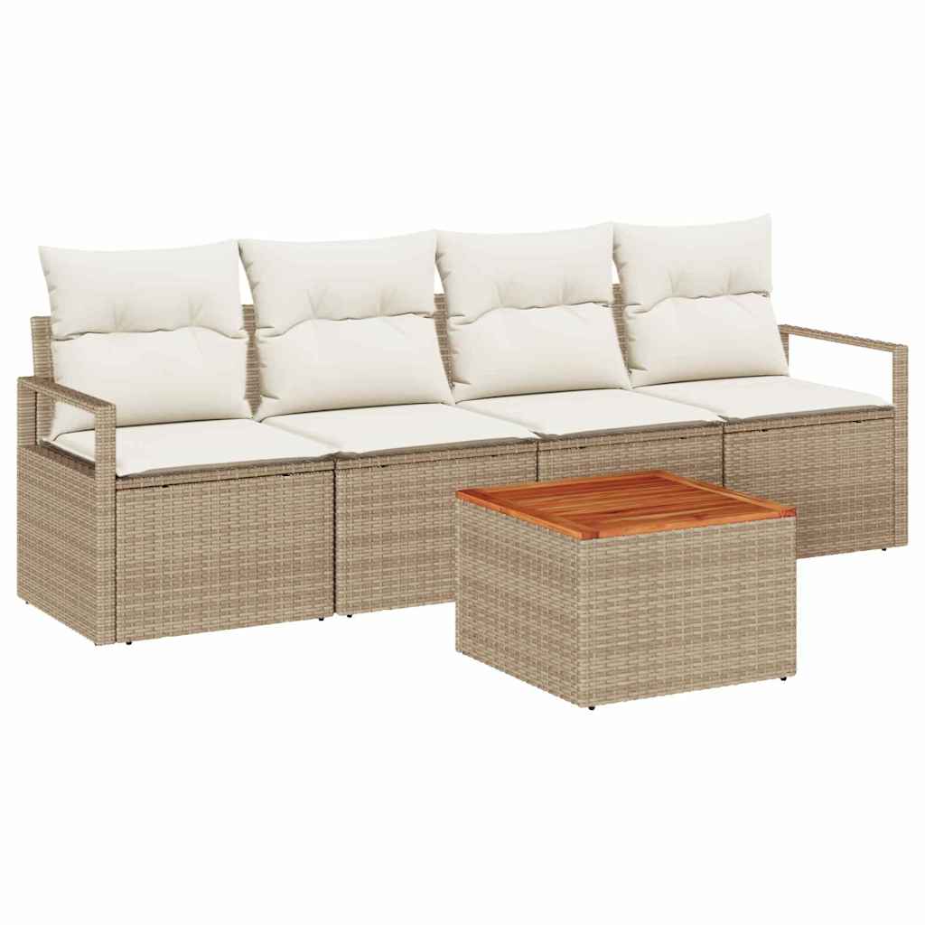 Conjunto de Sofá de Jardim 5 pcs Bege Rattan Sintético