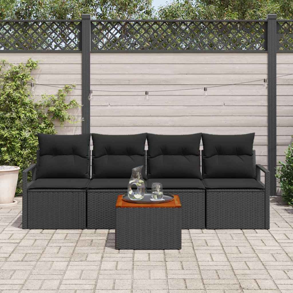 Conjunto de Sofá de Jardim 5 pcs Preto Rattan Sintético