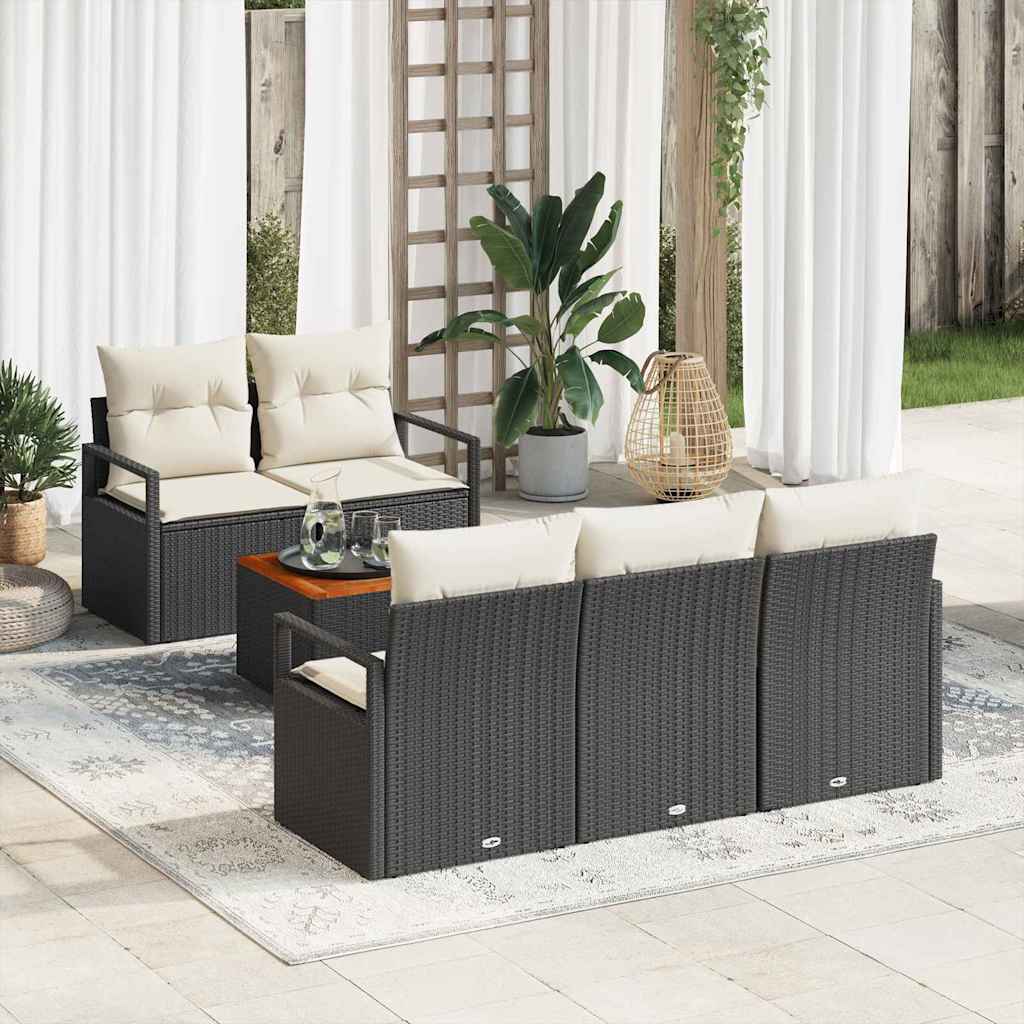 Conjunto de Sofá de Jardim 6 pcs Preto Rattan Sintético