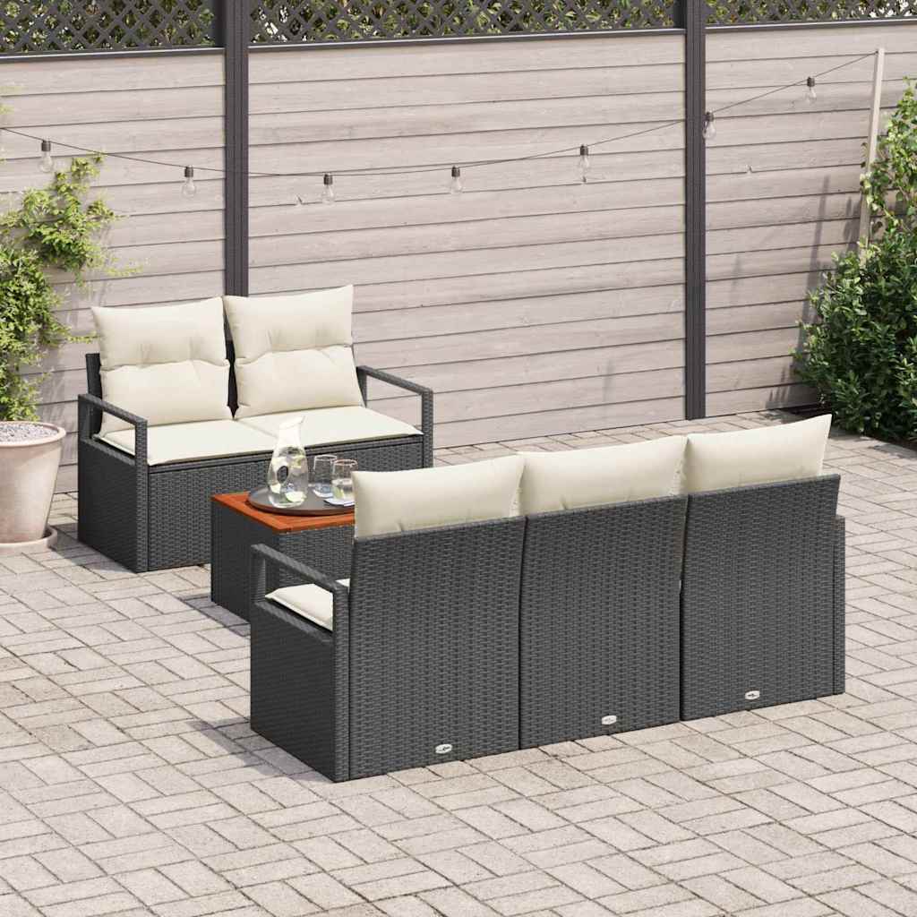 Conjunto de Sofá de Jardim 6 pcs Preto Rattan Sintético