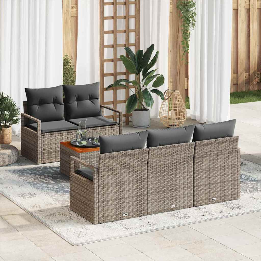 Conjunto de Sofá de Jardim 6 pcs Cinzeto Rattan Sintético