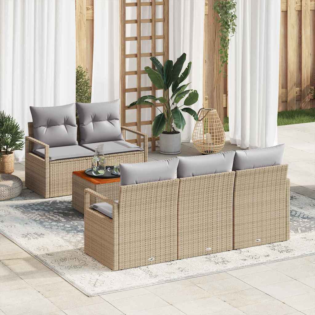 Conjunto de Sofá de Jardim 6 pcs Bege Rattan Sintético