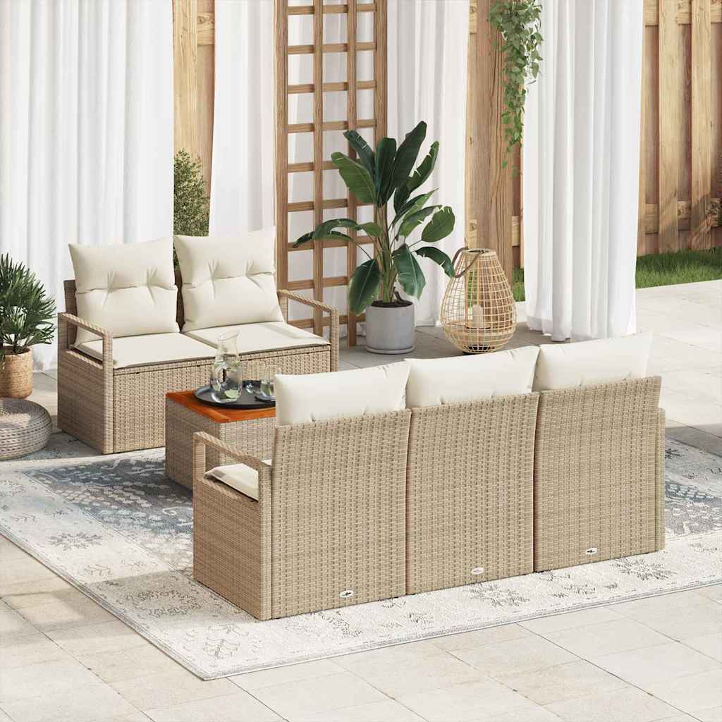 Conjunto de Sofá de Jardim 6 pcs Bege Rattan Sintético