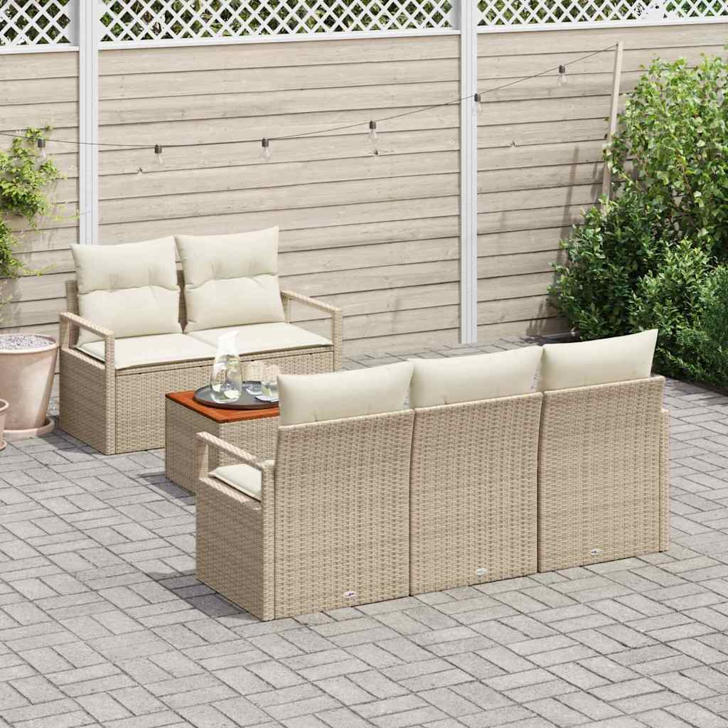 Conjunto de Sofá de Jardim 6 pcs Bege Rattan Sintético
