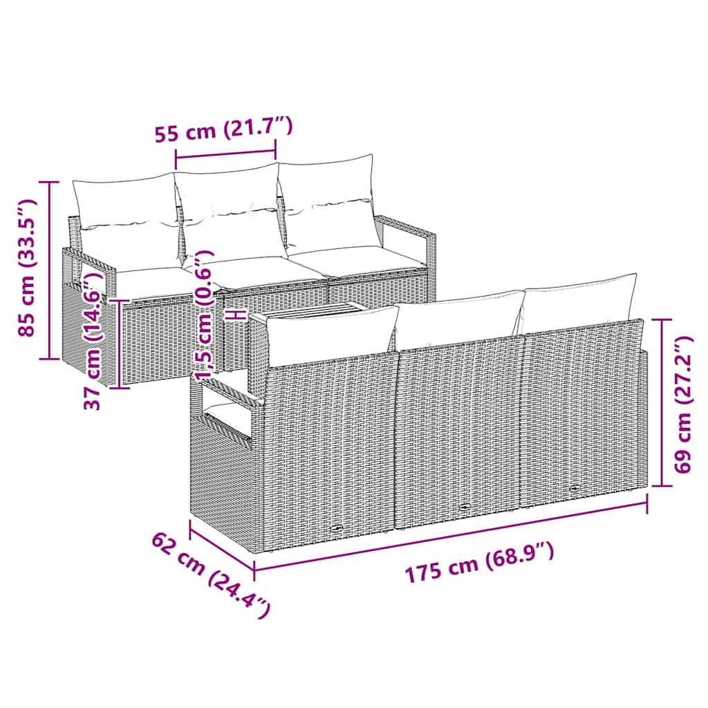 Conjunto de Sofá de Jardim 7 pcs Preto Rattan Sintético