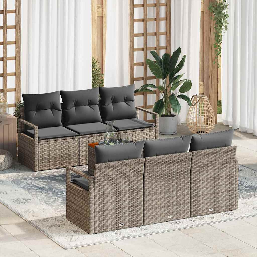 Conjunto de Sofá de Jardim 7 pcs Cinzeto Rattan Sintético