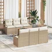 Conjunto de Sofá de Jardim 7 pcs Bege Rattan Sintético