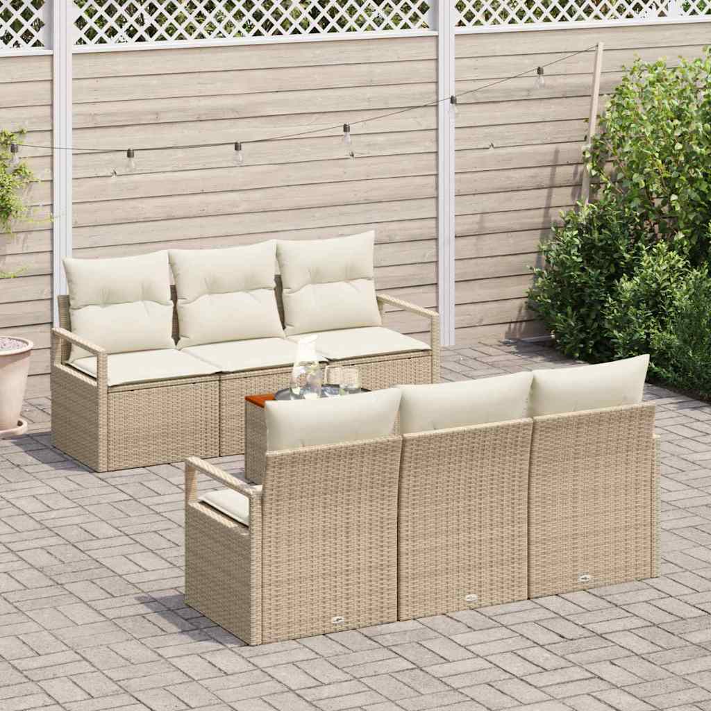 Conjunto de Sofá de Jardim 7 pcs Bege Rattan Sintético