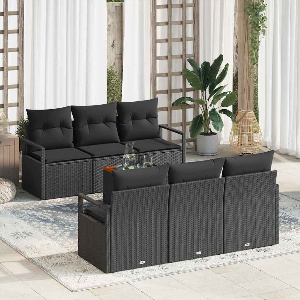 Conjunto de Sofá de Jardim 7 pcs Preto Rattan Sintético