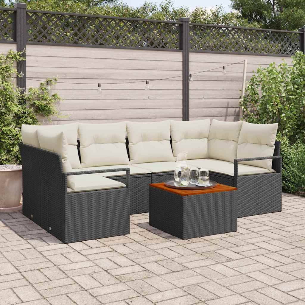 Conjunto de Sofá de Jardim 7 pcs Preto Rattan Sintético