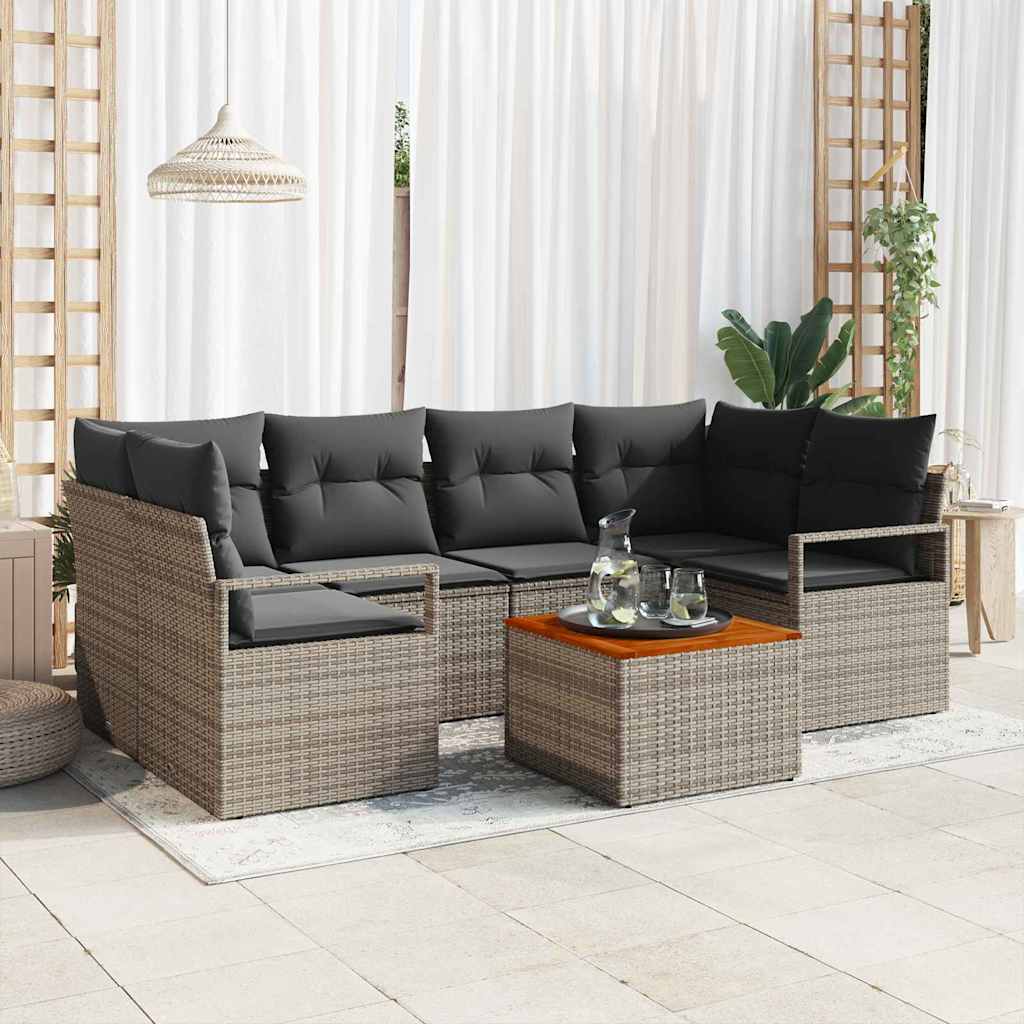 Conjunto de Sofá de Jardim 7 pcs Cinzeto Rattan Sintético