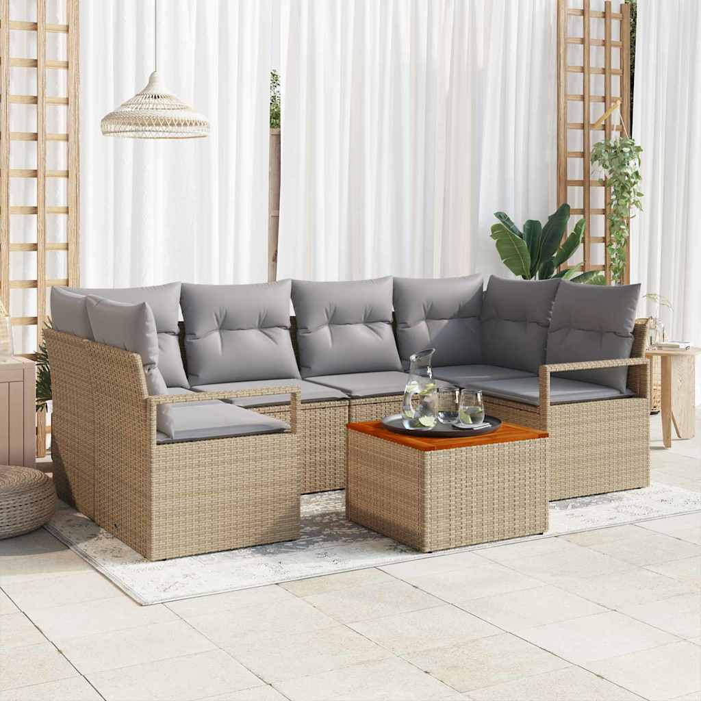 Conjunto de Sofá de Jardim 7 pcs Bege Rattan Sintético