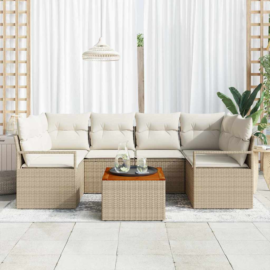 Conjunto de Sofá de Jardim 7 pcs Bege Rattan Sintético