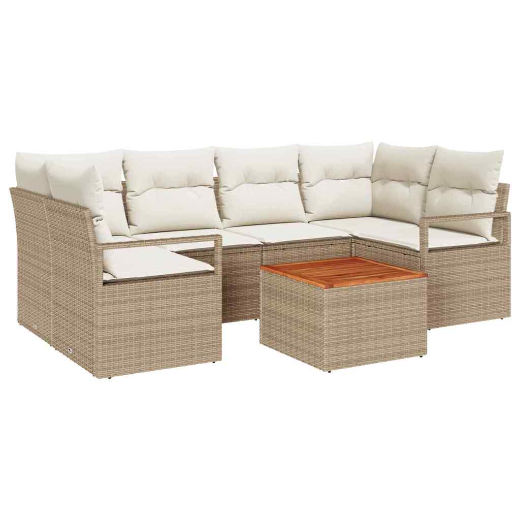 Conjunto de Sofá de Jardim 7 pcs Bege Rattan Sintético