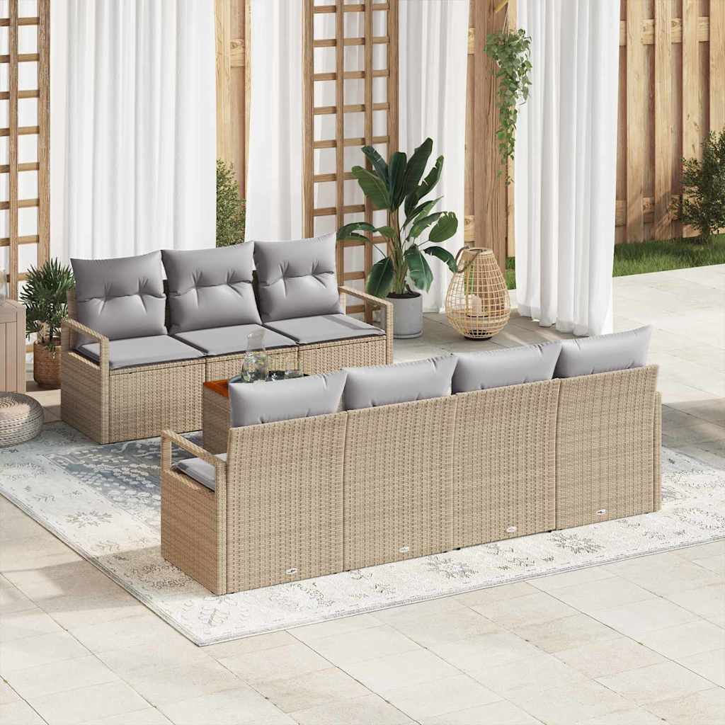 Conjunto de Sofá de Jardim 8 pcs Bege Rattan Sintético