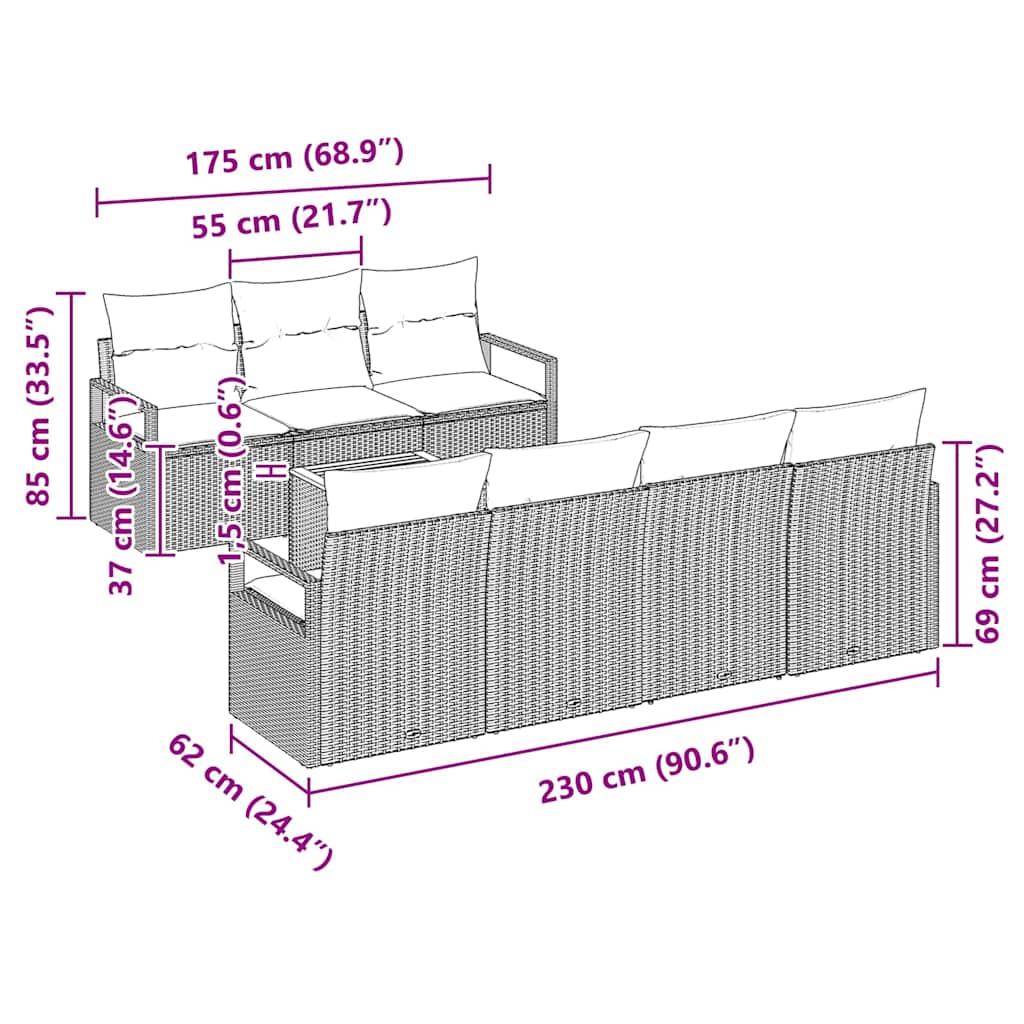 Conjunto de Sofá de Jardim 8 pcs Bege Rattan Sintético