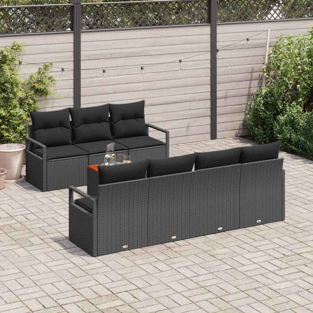 Conjunto de Sofá de Jardim 8 pcs Preto Rattan Sintético