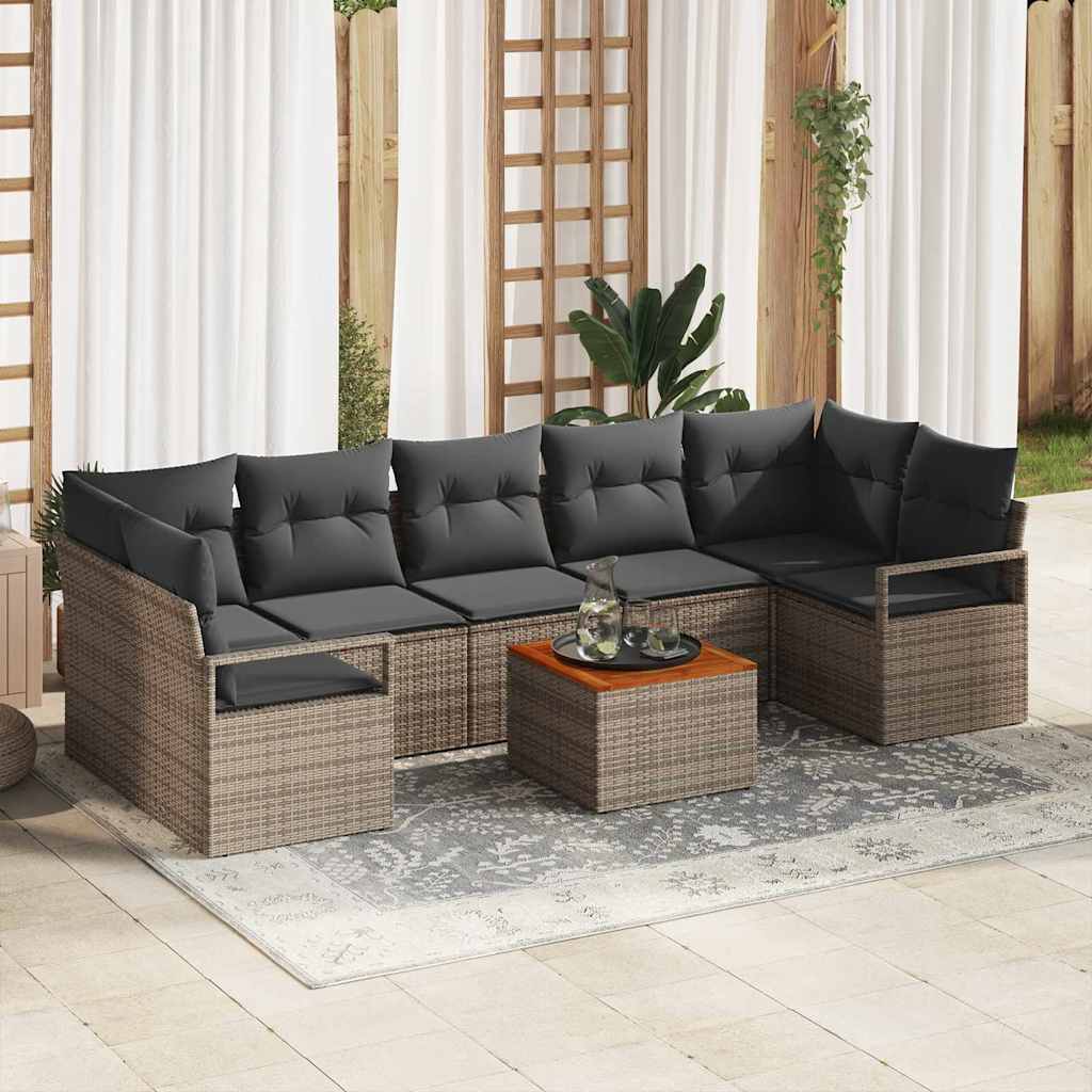 Conjunto de Sofá de Jardim 8 pcs Cinzeto Rattan Sintético