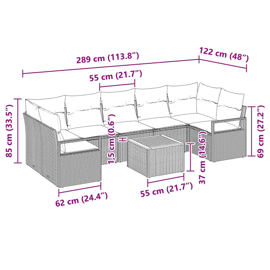 Conjunto de Sofá de Jardim 8 pcs Cinzeto Rattan Sintético
