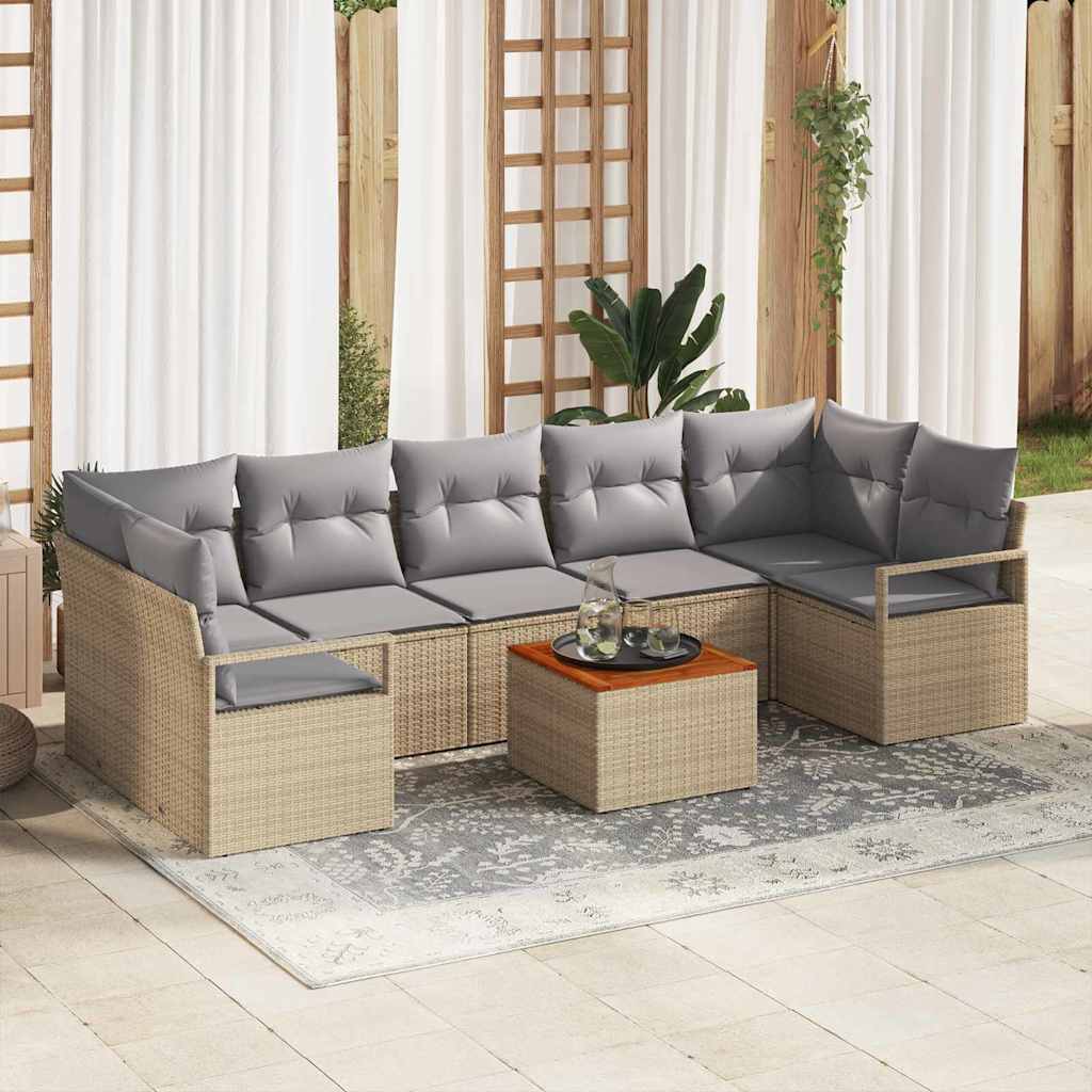 Conjunto de Sofá de Jardim 8 pcs Bege Rattan Sintético