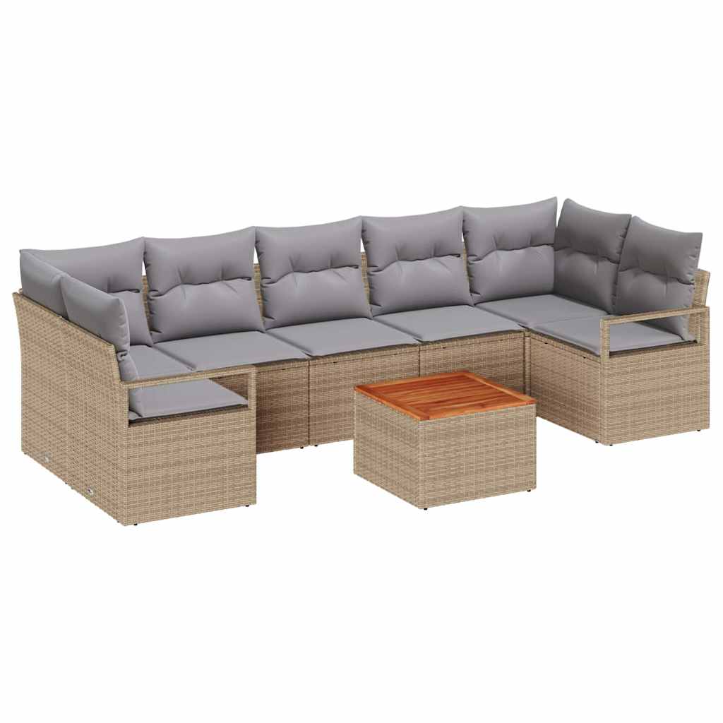 Conjunto de Sofá de Jardim 8 pcs Bege Rattan Sintético