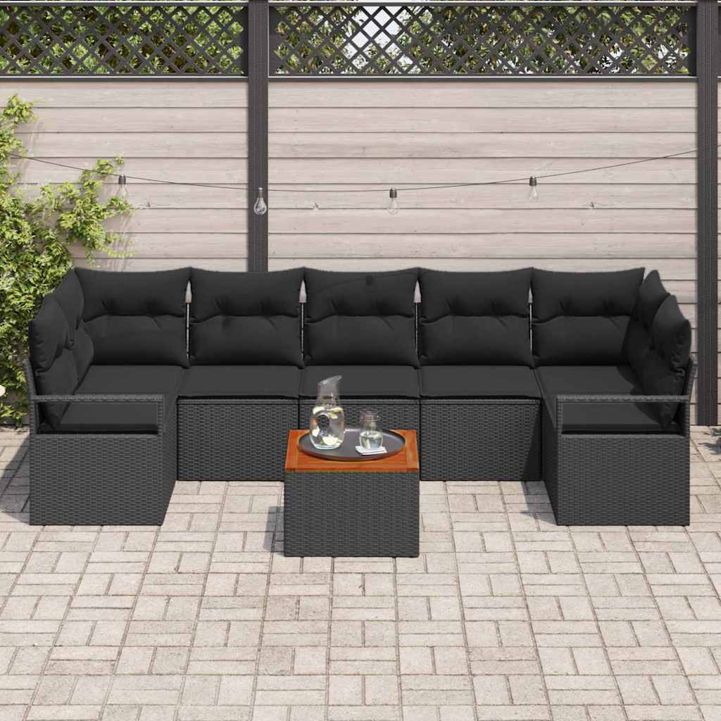 Conjunto de Sofá de Jardim 8 pcs Preto Rattan Sintético