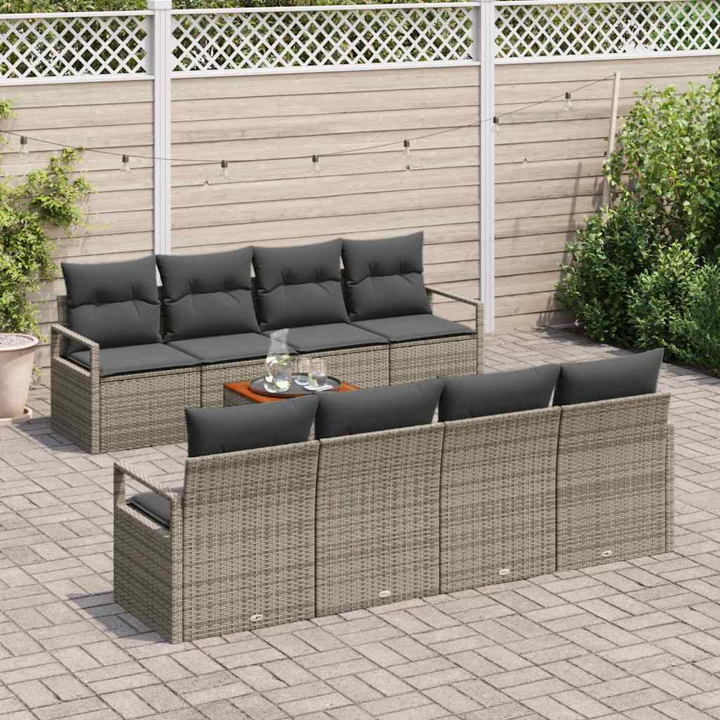 Conjunto de Sofá de Jardim 9 pcs Cinzeto Rattan Sintético