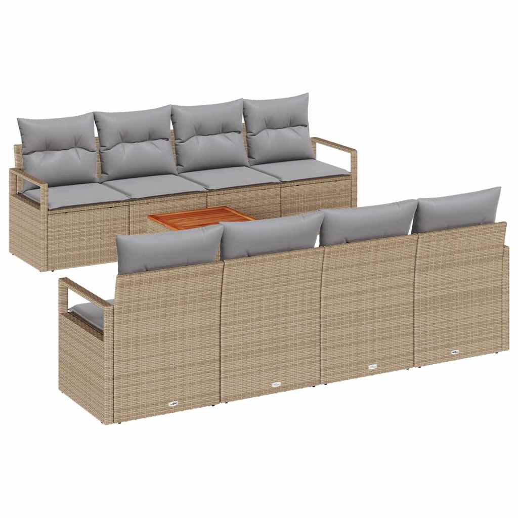 Conjunto de Sofá de Jardim 9 pcs Bege Rattan Sintético