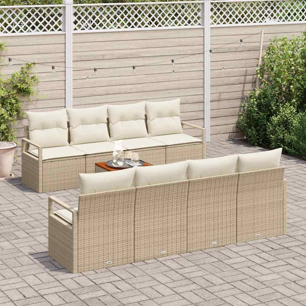 Conjunto de Sofá de Jardim 9 pcs Bege Rattan Sintético