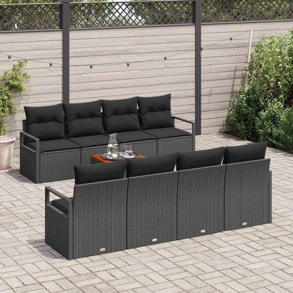 Conjunto de Sofá de Jardim 9 pcs Preto Rattan Sintético