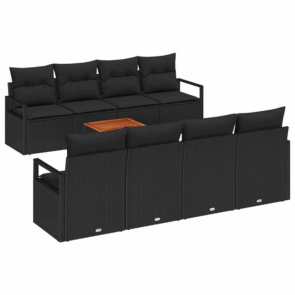 Conjunto de Sofá de Jardim 9 pcs Preto Rattan Sintético