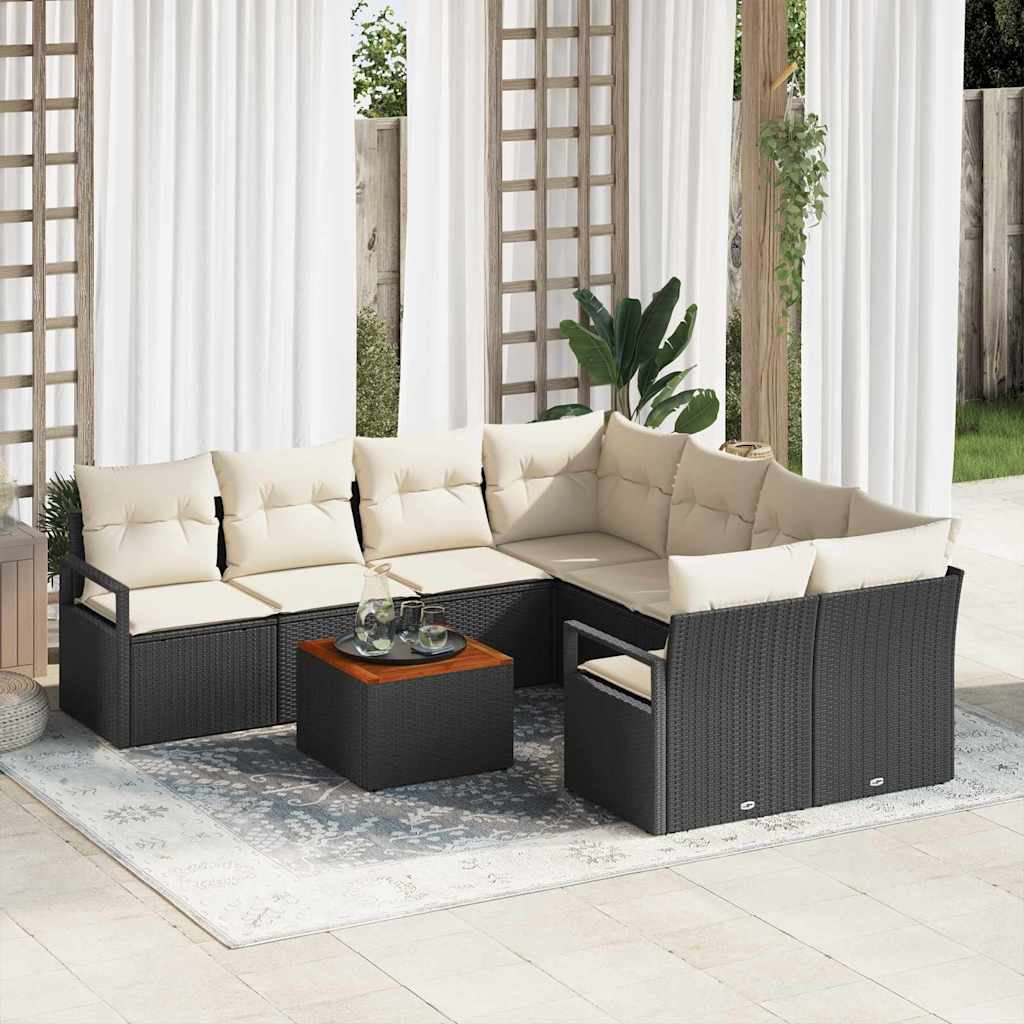 Conjunto de Sofá de Jardim 9 pcs Preto Rattan Sintético