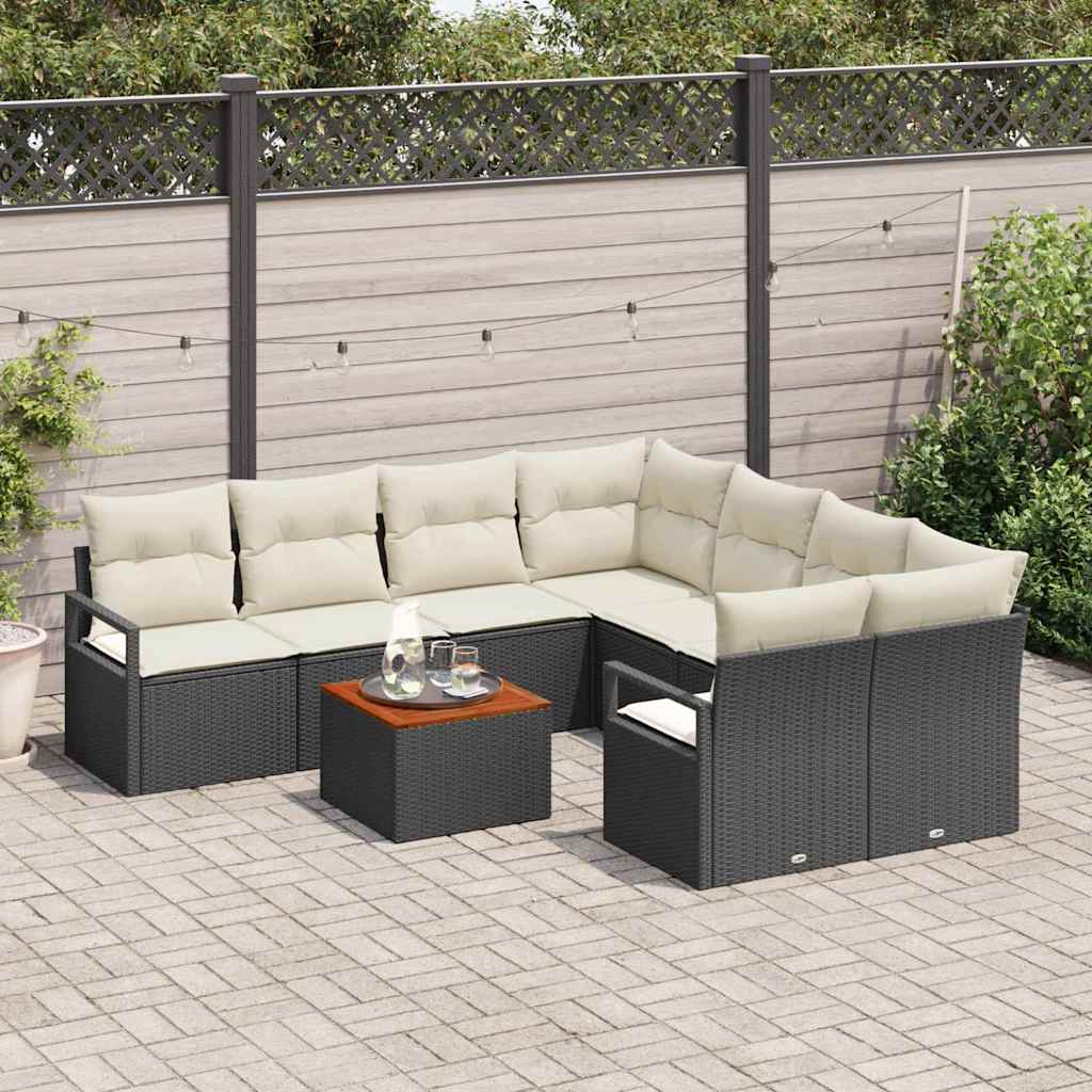 Conjunto de Sofá de Jardim 9 pcs Preto Rattan Sintético