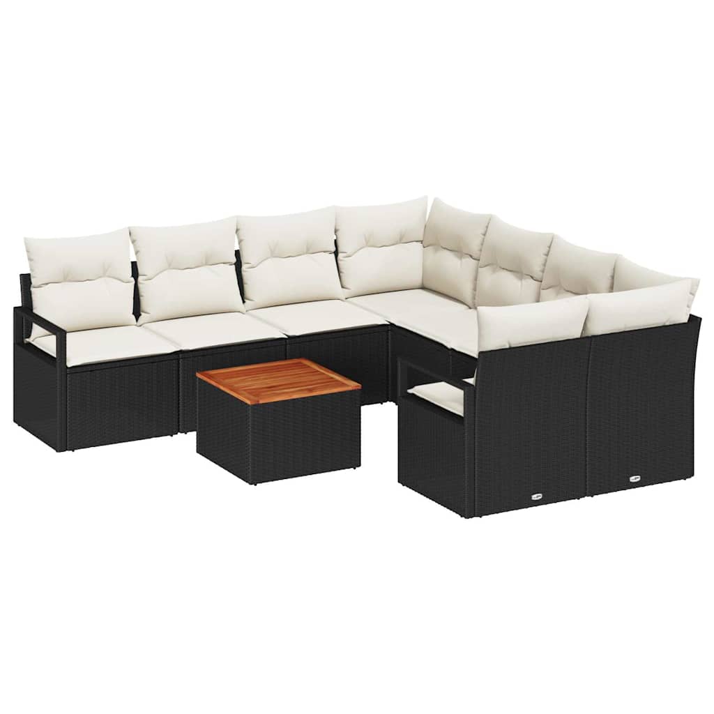 Conjunto de Sofá de Jardim 9 pcs Preto Rattan Sintético