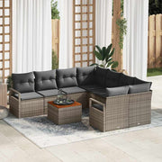 Conjunto de Sofá de Jardim 9 pcs Cinzeto Rattan Sintético