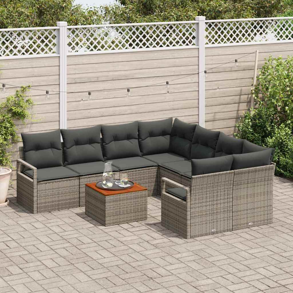 Conjunto de Sofá de Jardim 9 pcs Cinzeto Rattan Sintético