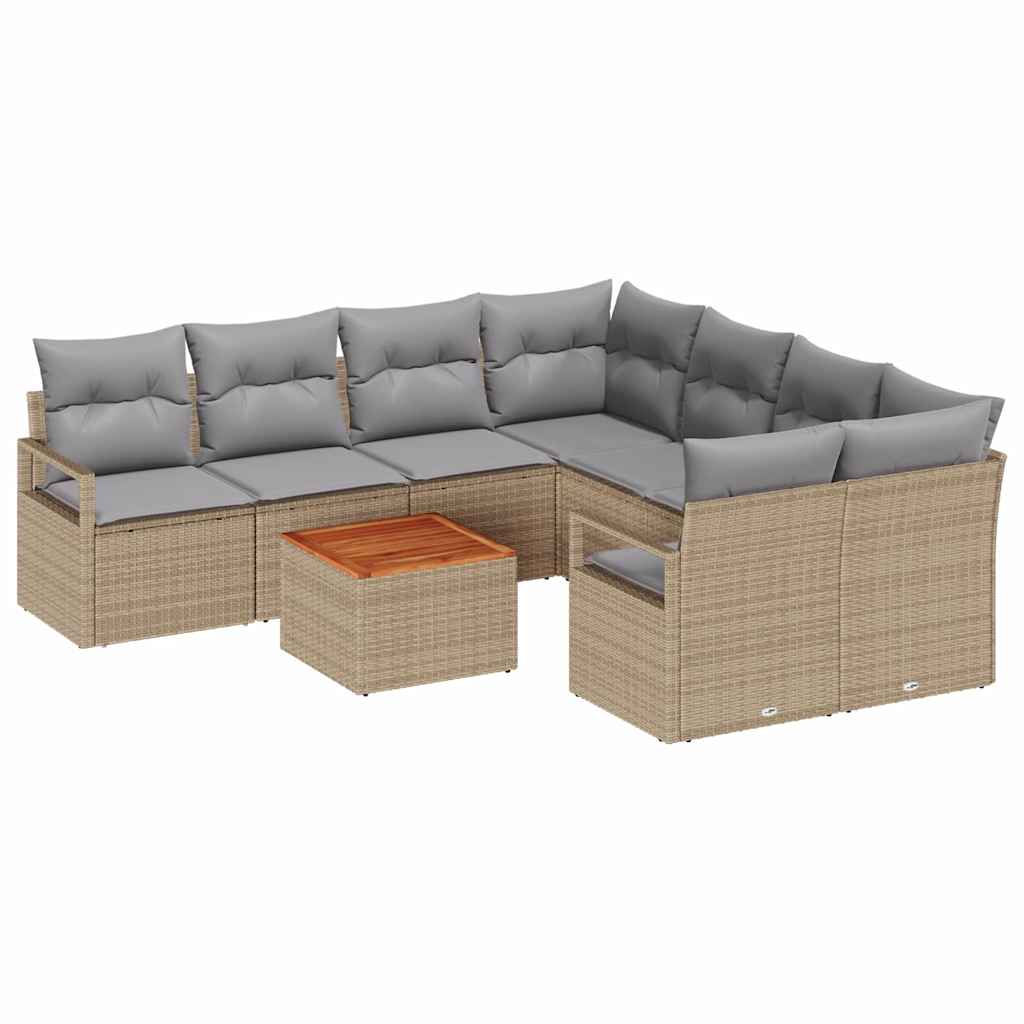 Conjunto de Sofá de Jardim 9 pcs Bege Rattan Sintético