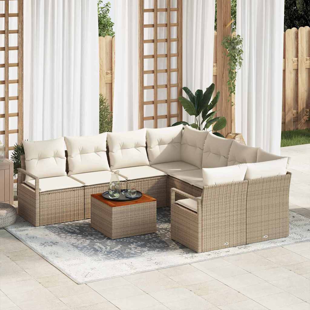 Conjunto de Sofá de Jardim 9 pcs Bege Rattan Sintético