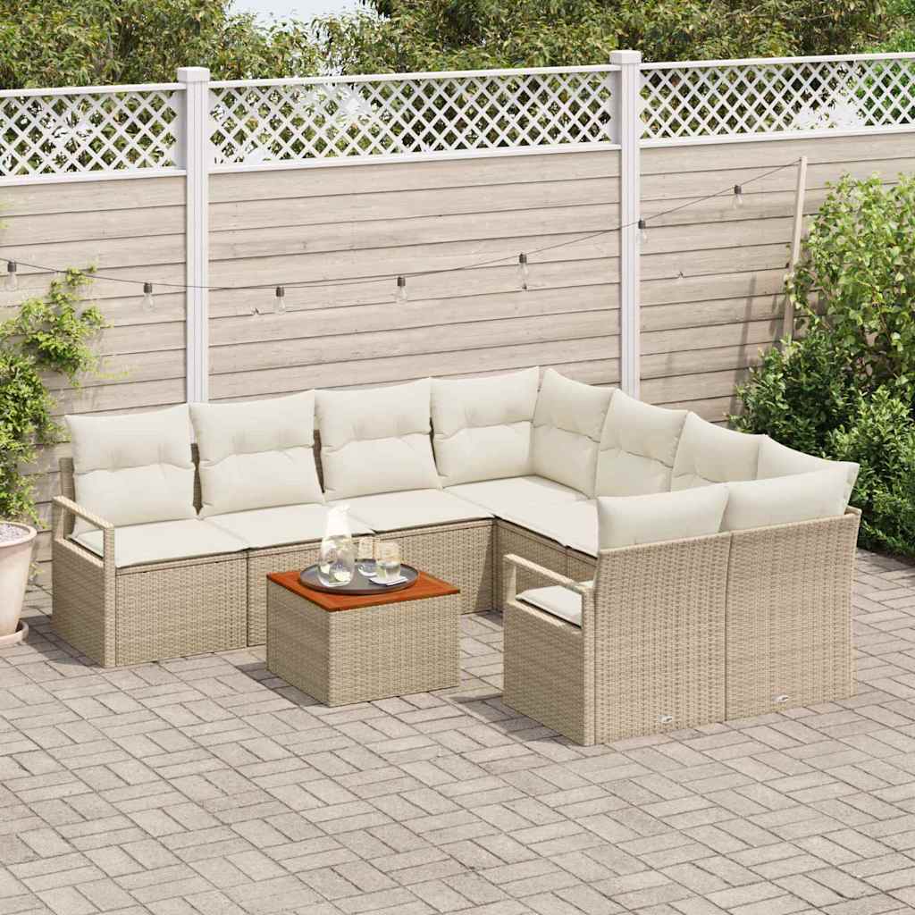 Conjunto de Sofá de Jardim 9 pcs Bege Rattan Sintético