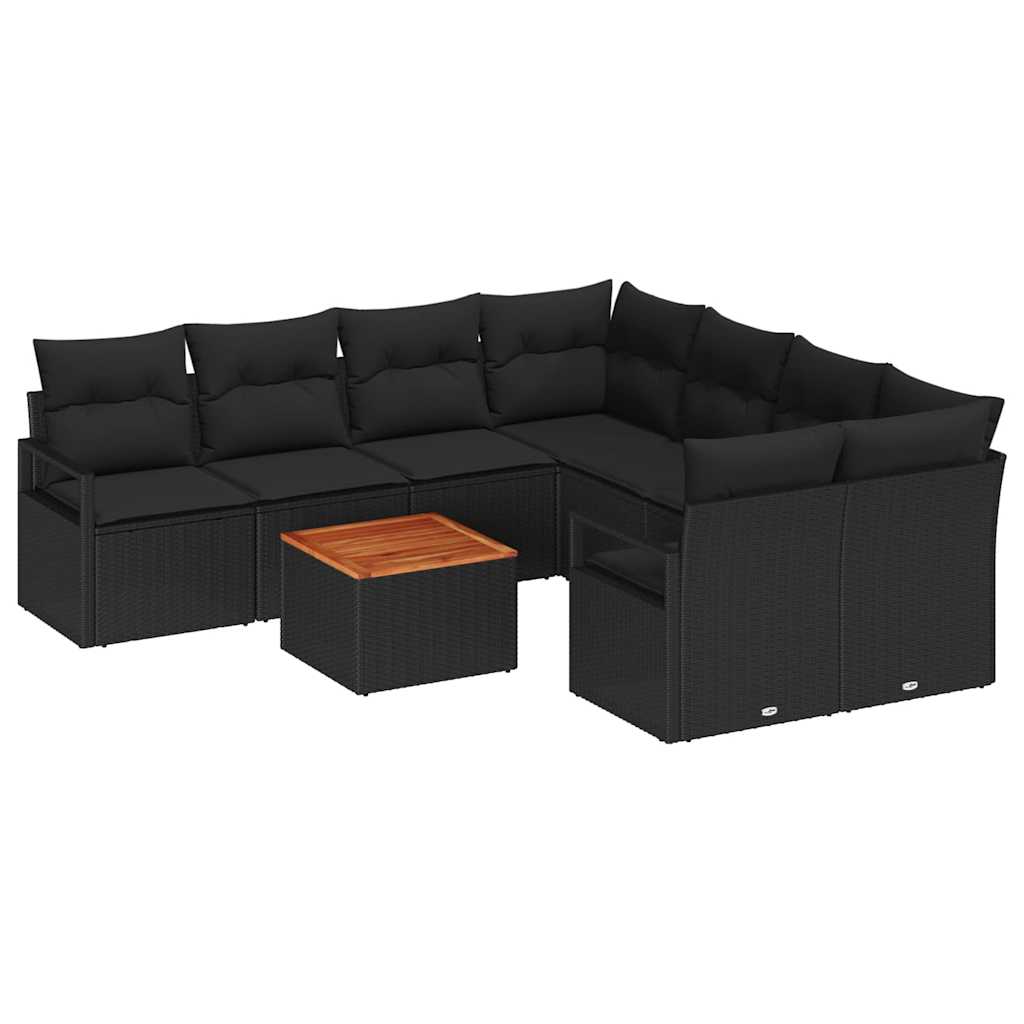 Conjunto de Sofá de Jardim 9 pcs Preto Rattan Sintético