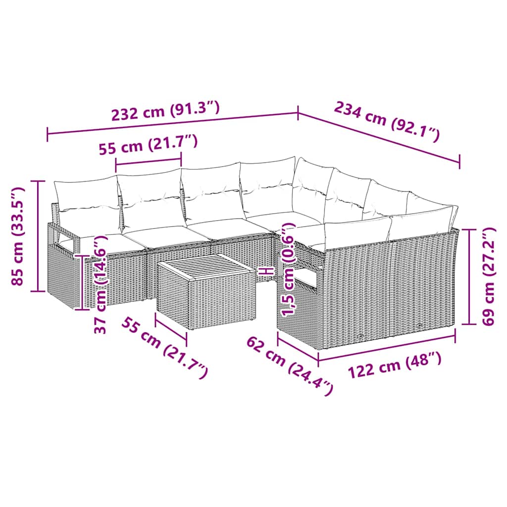 Conjunto de Sofá de Jardim 9 pcs Preto Rattan Sintético