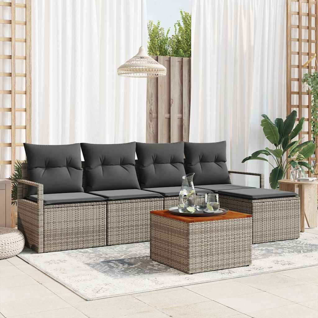 Conjunto de Sofá de Jardim 6 pcs Cinzeto Rattan Sintético